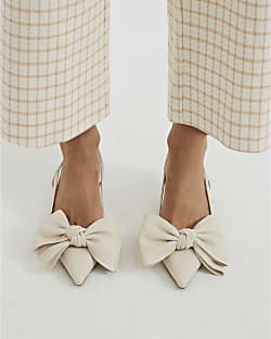Cream Sling Back Bow Court Heels