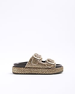 Gold Double Strap Footbed Sandals
