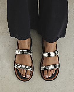 Silver Diamante Chunky Footbed Sandals