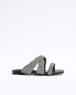 Black Wide Fit Embellished Twist Sandals