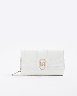 White RI Monogram Fold Over Zip Around Purse