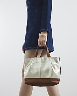 Gold Metallic Leather Shopper Bag