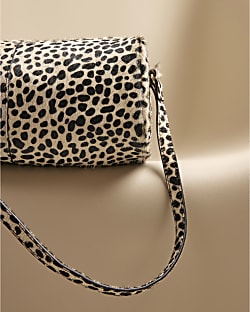 Cream Leather Animal Print Shoulder Bag