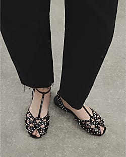 Black Caged Studded Sandals