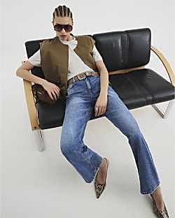 Blue High Waisted Relaxed Straight Leg Jeans