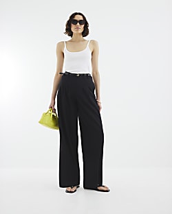 Black Belted Wide Leg Trousers