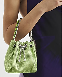 Green Embellished Bucket Bag