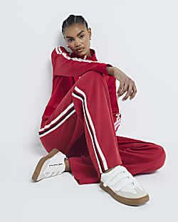 Red Side Stripe Wide Leg Joggers