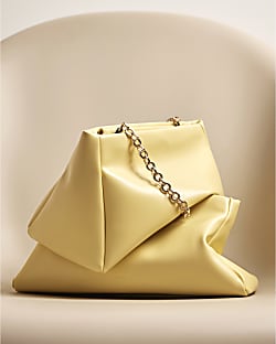 Yellow Faux Leather Frame Top Clutch Bag