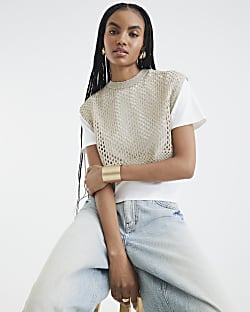 Gold Crochet Overlay T-shirt