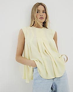 Yellow Pleated Tank Top