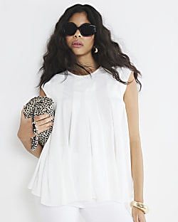 Cream Pleated Tank Top