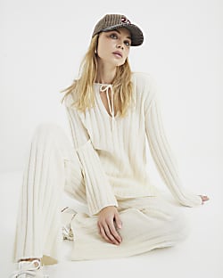 Cream Ribbed Tunic Top