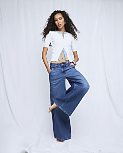 Blue Low Rise Palazzo Wide Leg Jeans