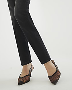 Brown Leopard Print Mesh Court Heeled Shoes