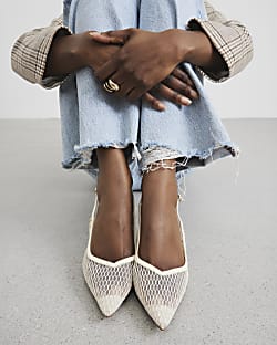 Cream Mesh Court Heeled Shoes