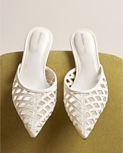 White Lattice Mule Court Heels
