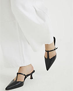 Black Strappy Mule Heels