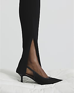 Black Mesh Court Heeled Shoes