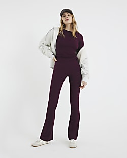 Red Fitted Rib Flared Trousers