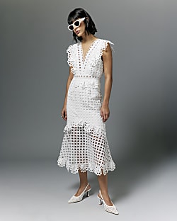White Broderie Midi Dress