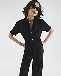 Black Belted Utility Jumpsuit