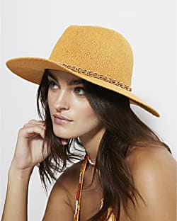 Orange Chain Detail Fedora Hat