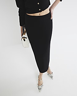 Black Knit Midi Skirt