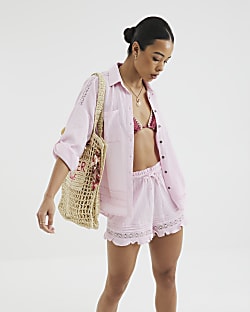 Pink Long Sleeve Crinkle Pocket Shirt