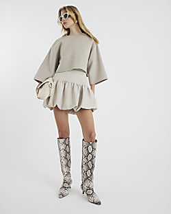 Cream Bubble Hem Mini Skirt