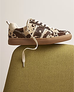 Brown Cow Print Lace Up Trainers