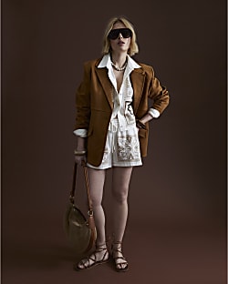 Cream Linen Blend Broderie Patchwork Shirt