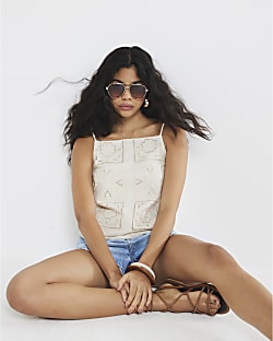Cream Broderie Tank Top