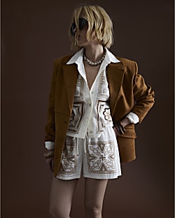 Cream Broderie Patchwork Shorts