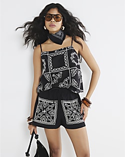 Black Broderie Patchwork Shorts