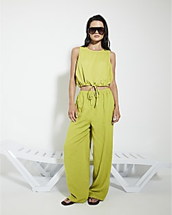 Lime Linen Blend Bubble Hem Tank Top