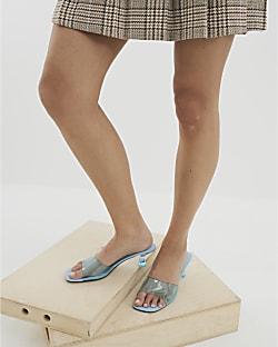 Blue Perspex Low Heeled Sandals