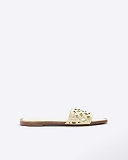 Yellow Laser Cut Mule Sandals