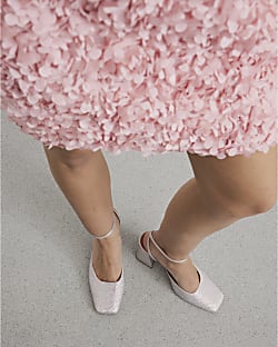 Pink Diamante Square Toe Block Heels