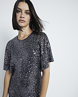 River island grey sequin top cheap
