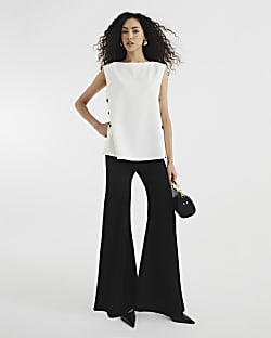 Black Soft Tailored Flared Trousers