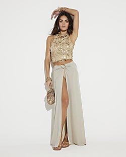 Cream Glitter Gold Detail Beach Skirt