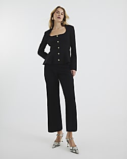 Black Cropped Flared Trousers
