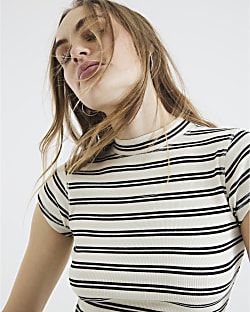 Black Cap Sleeve Stripe High Neck Top