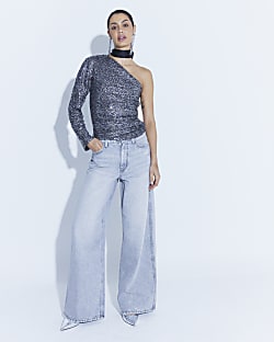 Black One Shoulder Sequin Top