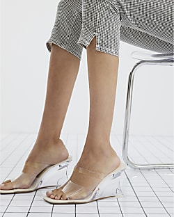 White Perspex Wedge Heels