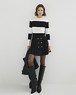 Black Pleated Military Mini Skirt