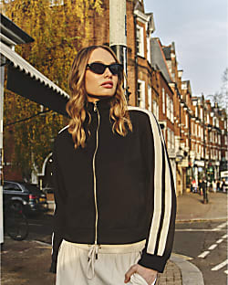 Black Zip Through Side Stripe Jacket