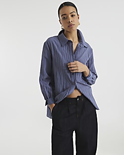 Blue Crinkle Tie Side Shirt