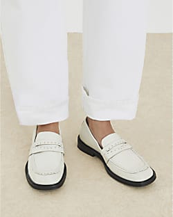 White Leather Studded Loafers